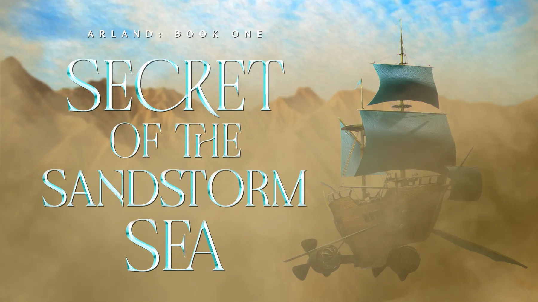 Arland: Secret of the Sandstorm Sea, an airship sailing through a sandstorm